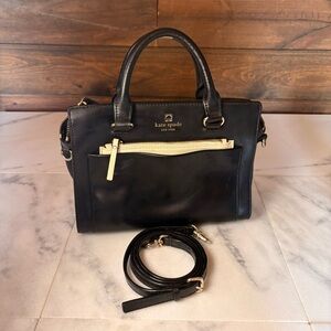 kate spade Black Leather Satchel with Cream Zip Accent